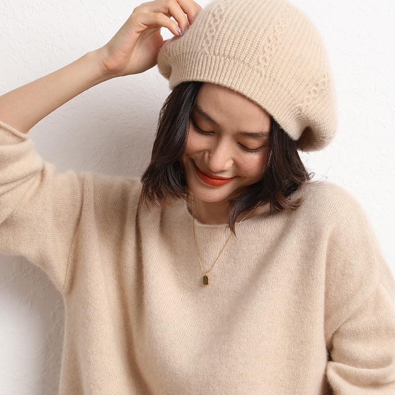 Cashmere Autumn and Winter New Women's Knitted Hats Casual Headscarves Double Strand Woven Soft and Glutinous Berets