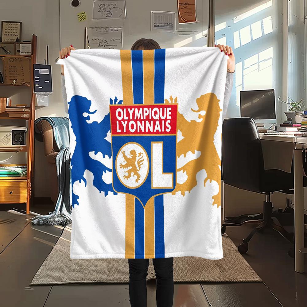 Olympique Lyonnais, Manta de Franela con Patrón, Alta Calidad, Cómoda para Todas las Estaciones, Decoración del Hogar, Calidez y Comodidad, Perfecta para Regalos.