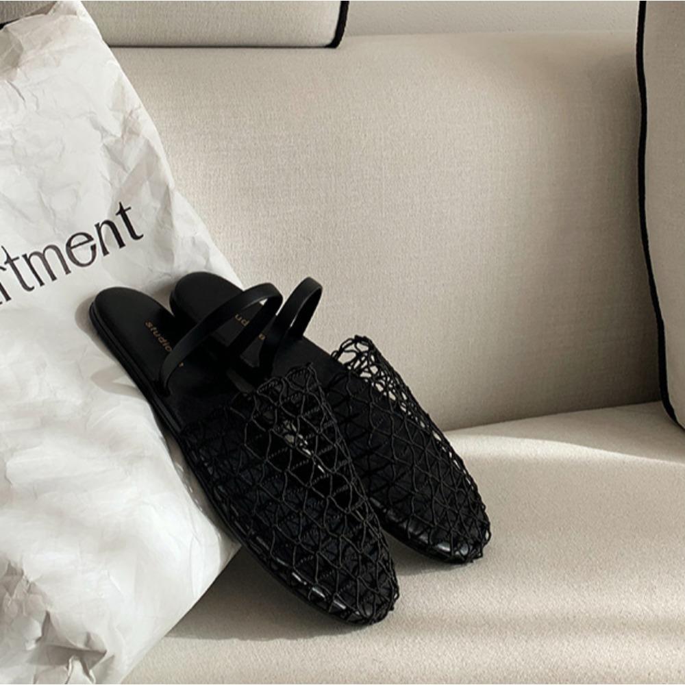 Slippers for Women 2025 Summer New Mesh Hollow Out One-piece Strap with Toe Cap Flat Sandals for Women's Mesh Slippers Women