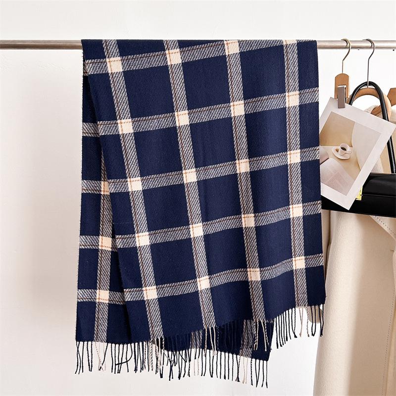 Unisex Korean Plaid Thick Winter Scarf with Tassels - Imitation Cashmere Shawl