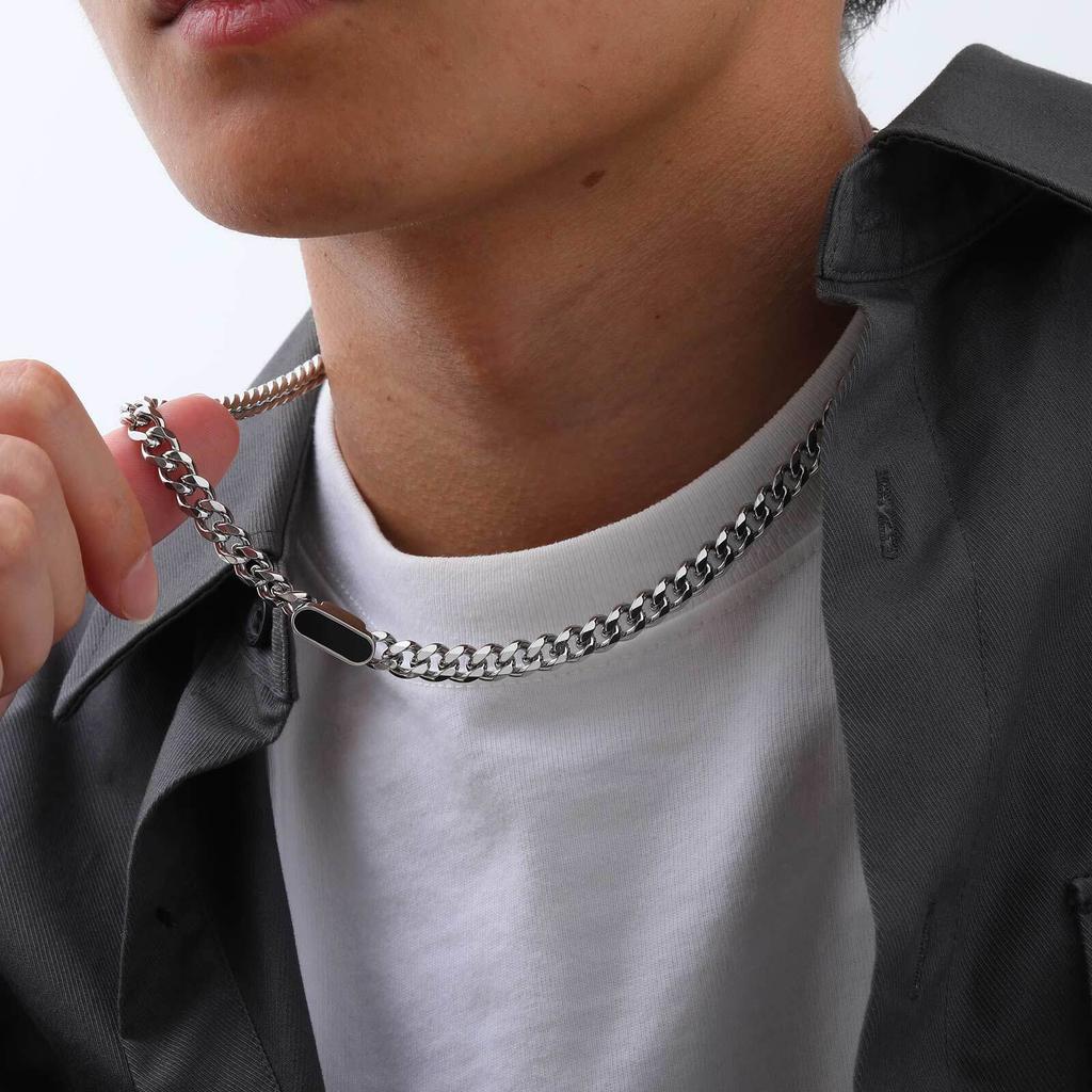 Vnox Unisex Stainless Steel Choker Necklaces,Cuban Link Chain Necklaces for Men Women,Fashion Slide Geometric Bar Pendant Collar