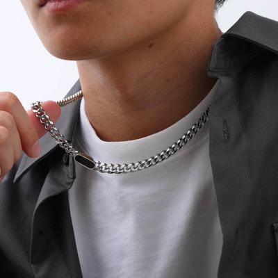 Vnox Unisex Stainless Steel Choker Necklaces,Cuban Link Chain Necklaces for Men Women,Fashion Slide Geometric Bar Pendant Collar