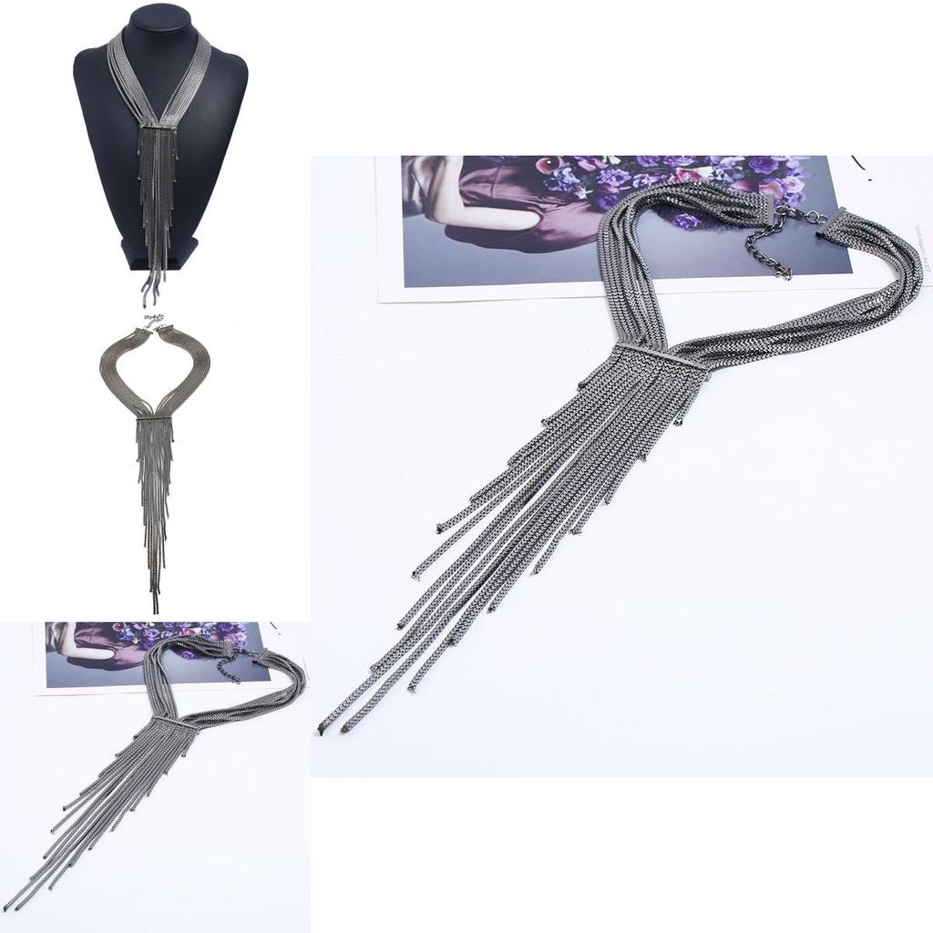 Stylish Tassel Necklace With Rhinestones And Layered Box Chain For Urban Fashion Fans