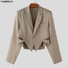 INCERUN Oversized Men Long Sleeve Striped Cutout Irregular Cropped Coats Blazer