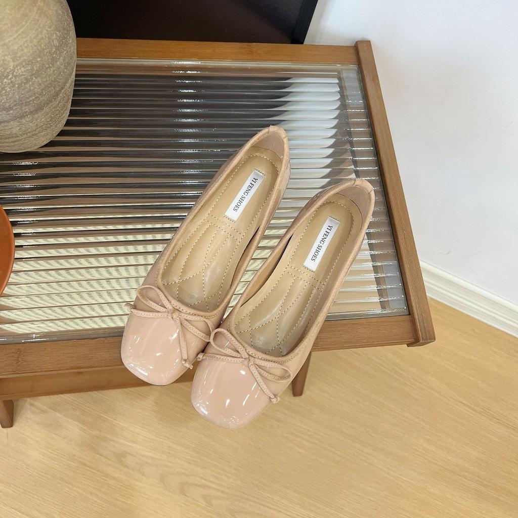 Sheepskin~ 5cm Inner Height Increase of Shoes French Bow Light Mouth Single Shoes Women's Red with Skirt Genuine Leather Mary Jane Shoes