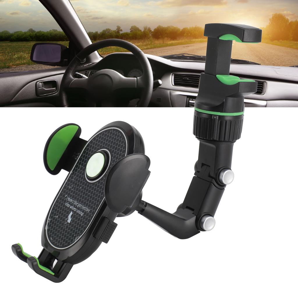 Rrview Mirror Phone Holder 360 Degree Rotatable Retractable CAR Mobile Phone Mount Green for sy and Driving Experience