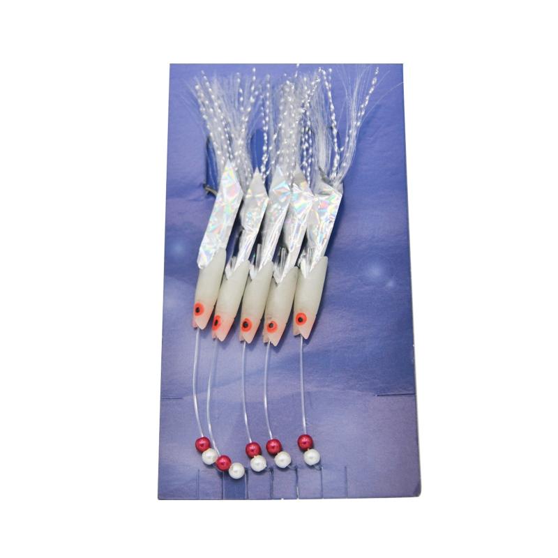 5 Pezzi Esca per Pesca al Baccalà e Pesce Bianco Amo da Pesca Luminoso Attrezzatura da Pesca in Mare con Flash di Cristallo Piuma Jig per Pesca in Acqua Salata