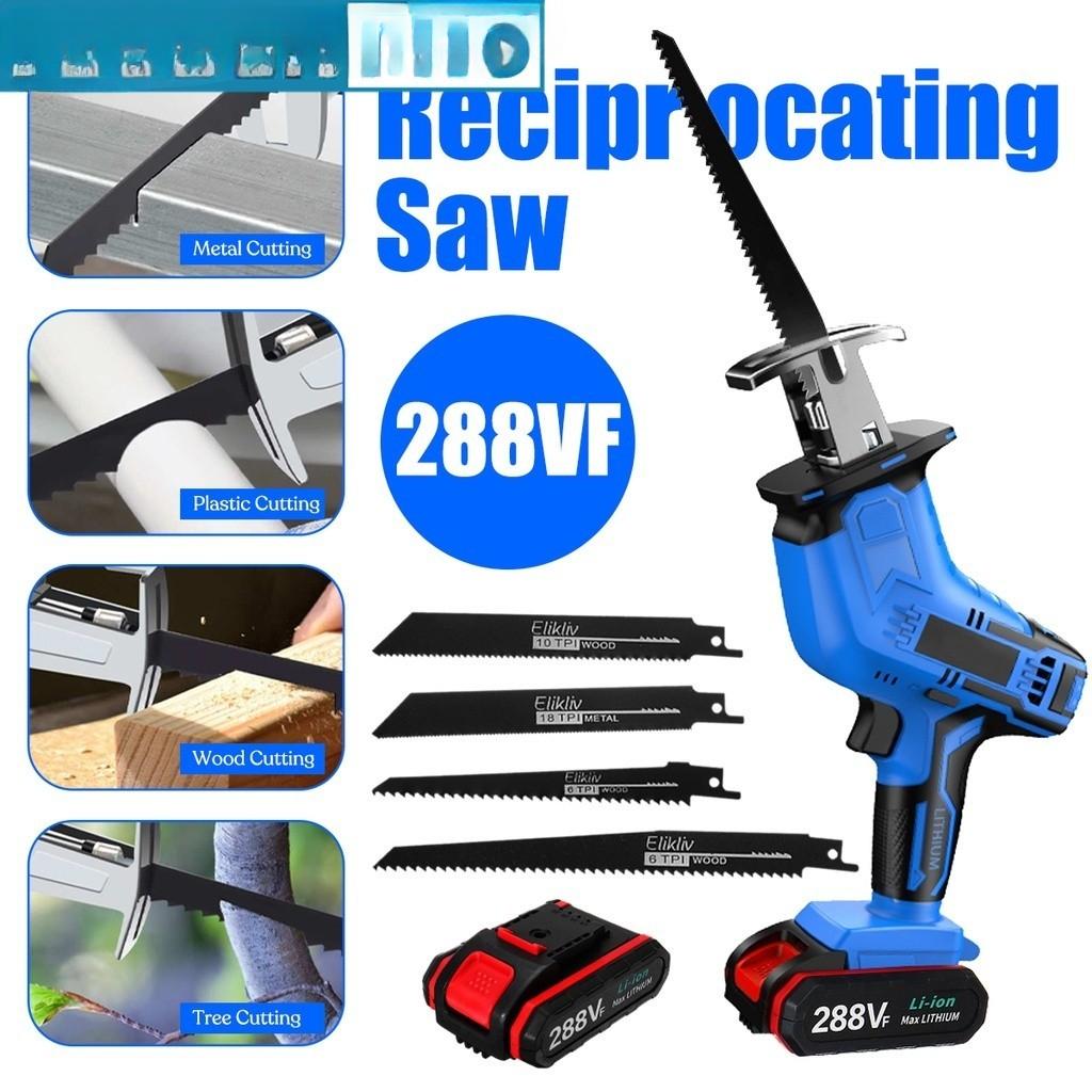 288VF Electric Cordless Reciprocating Saw Chainsaw Adjustable Speed Wood Metal PVC Pipe Cutting Saw Power Blades Tool 325x110mm