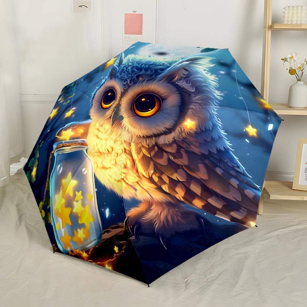 Owl Family In Moonlight Automatic Umbrella Sturdy 8-Rib Shaft Foldable Design Durable Everyday Carry Umbrella Fashionable Accessory