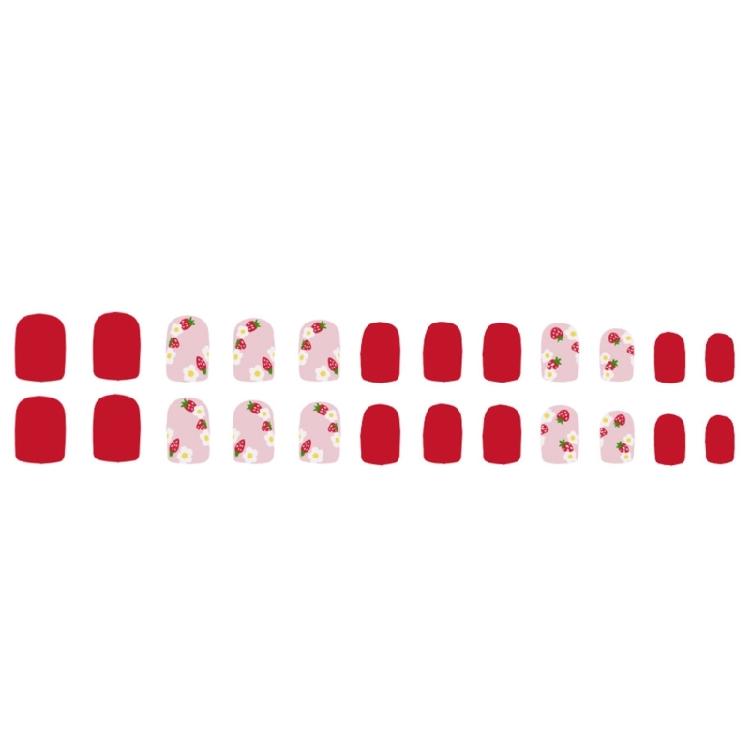 24pcs Short Square Press On Nail Strawberry Floral Acrylic Nail Stick on Nail Full Cover False Nail Manicure Nail Decors