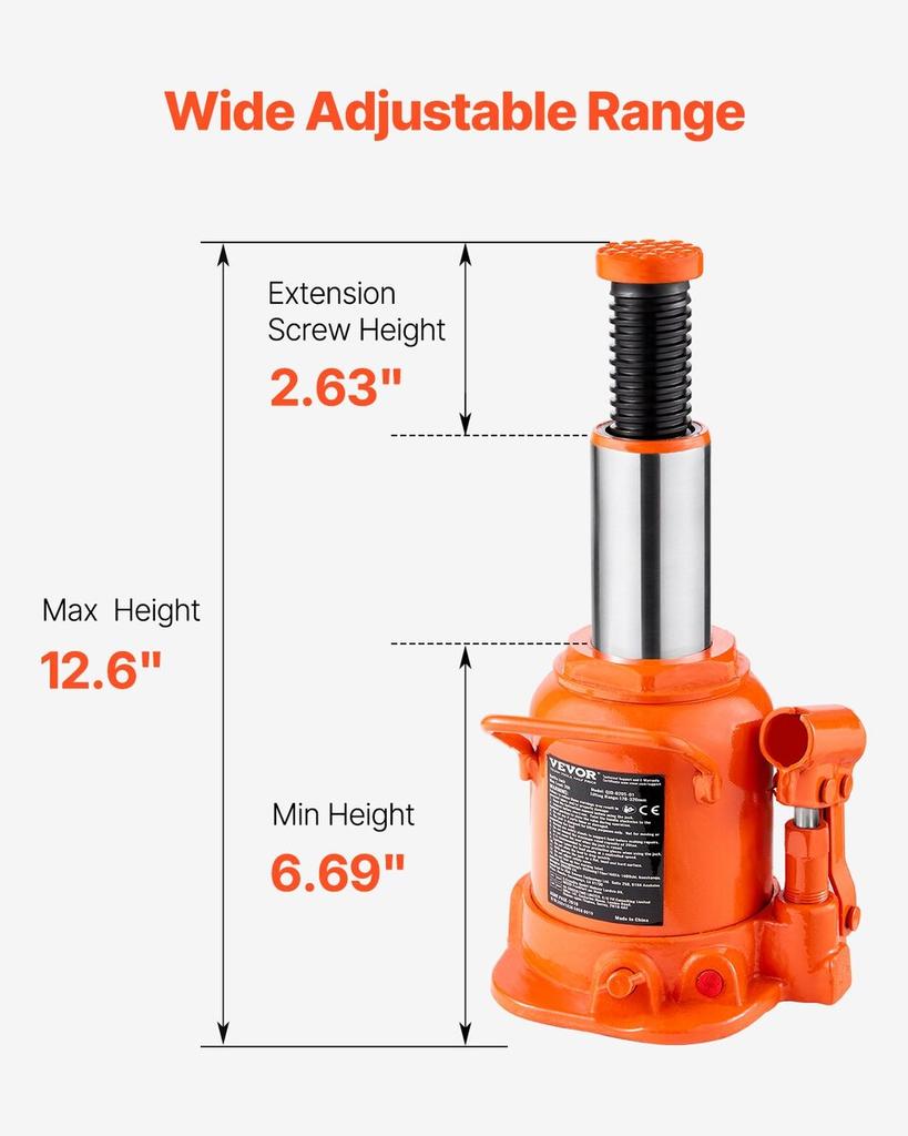 Hydraulic Bottle Jack 20 Ton Manual High Lift Automotive Car Repair Shop