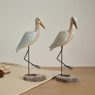 Wooden Sea Bird Figurine Nautical Style Bird Sculpture Tabletop Ornament Coastal Ocean Theme Home Decoration for Bedroom Living Room