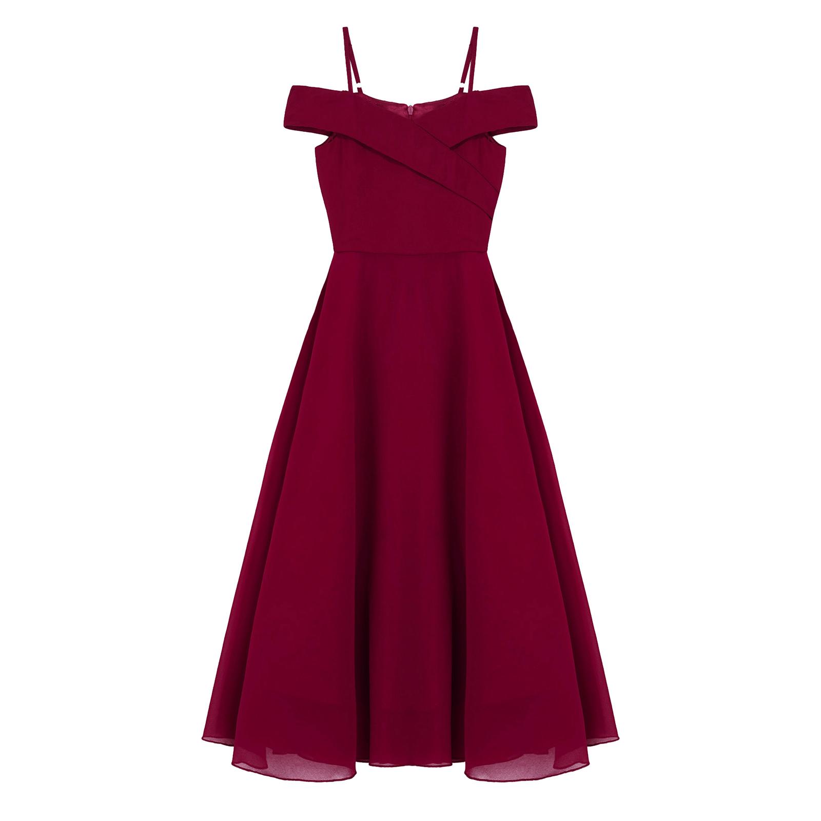 

Дитяча елегантна шифонова вечірня сукня з відкритими плечима, регульований ремінець, довжина до підлоги, вечірня сукня 7-8 Years