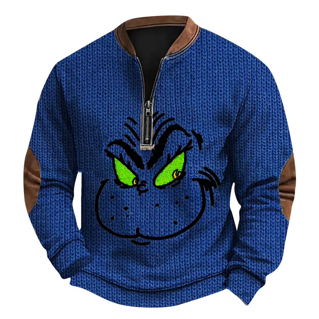 Pánský vánoční svetr Mikiny na zip Vintage pletený Grafická mikina Vánoční Pulovr se stojáčkem