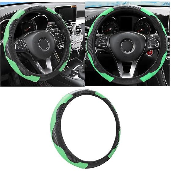 Car Steering Wheel Cover, 15 Inch Carbon Fiber Microfiber PU Leather Elastic Steering Wheel Protector For Men Women, Anti-Slip Breathable Car