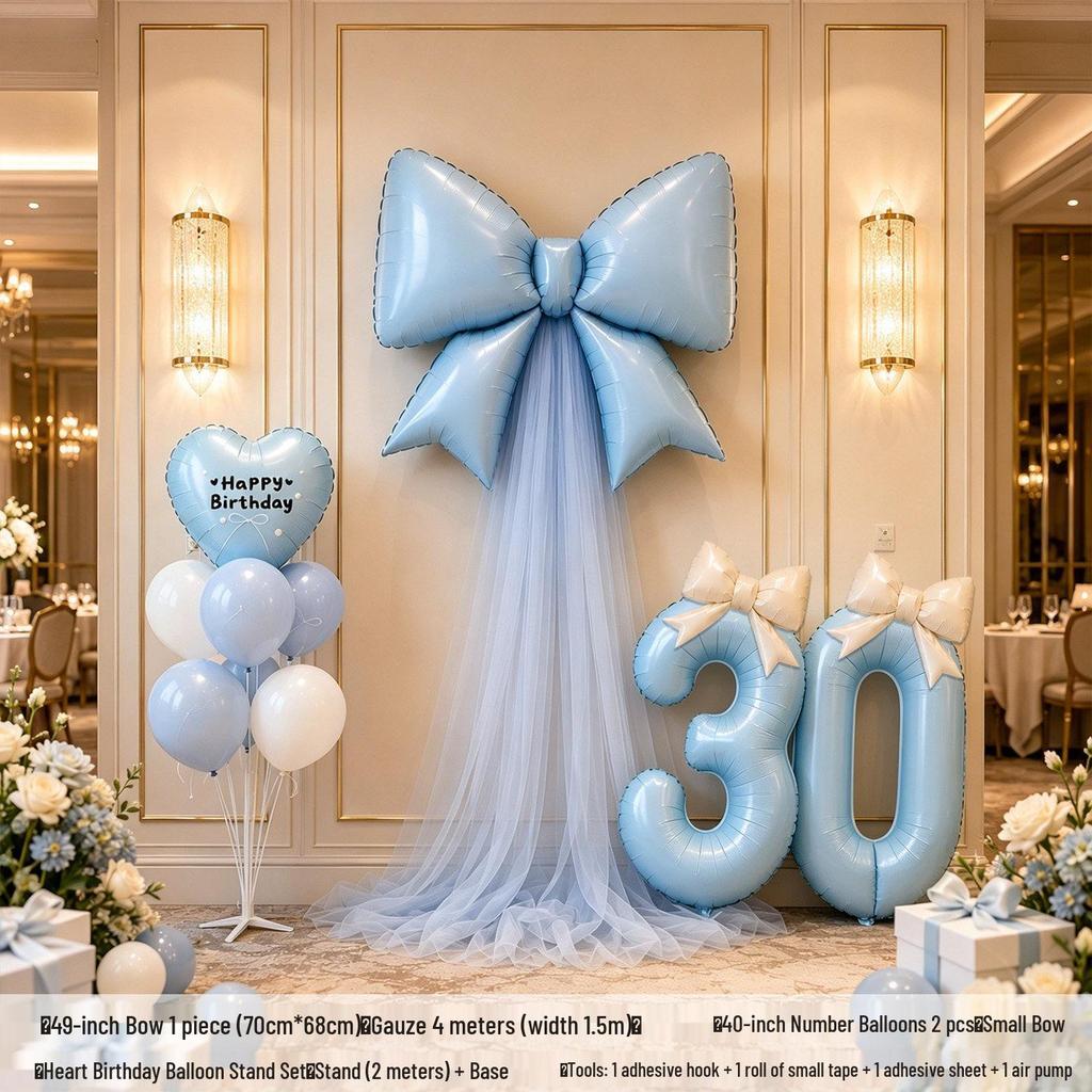 Baby Girl 100 Days Pink Bow Yarn Balloon Decor & Photo Props