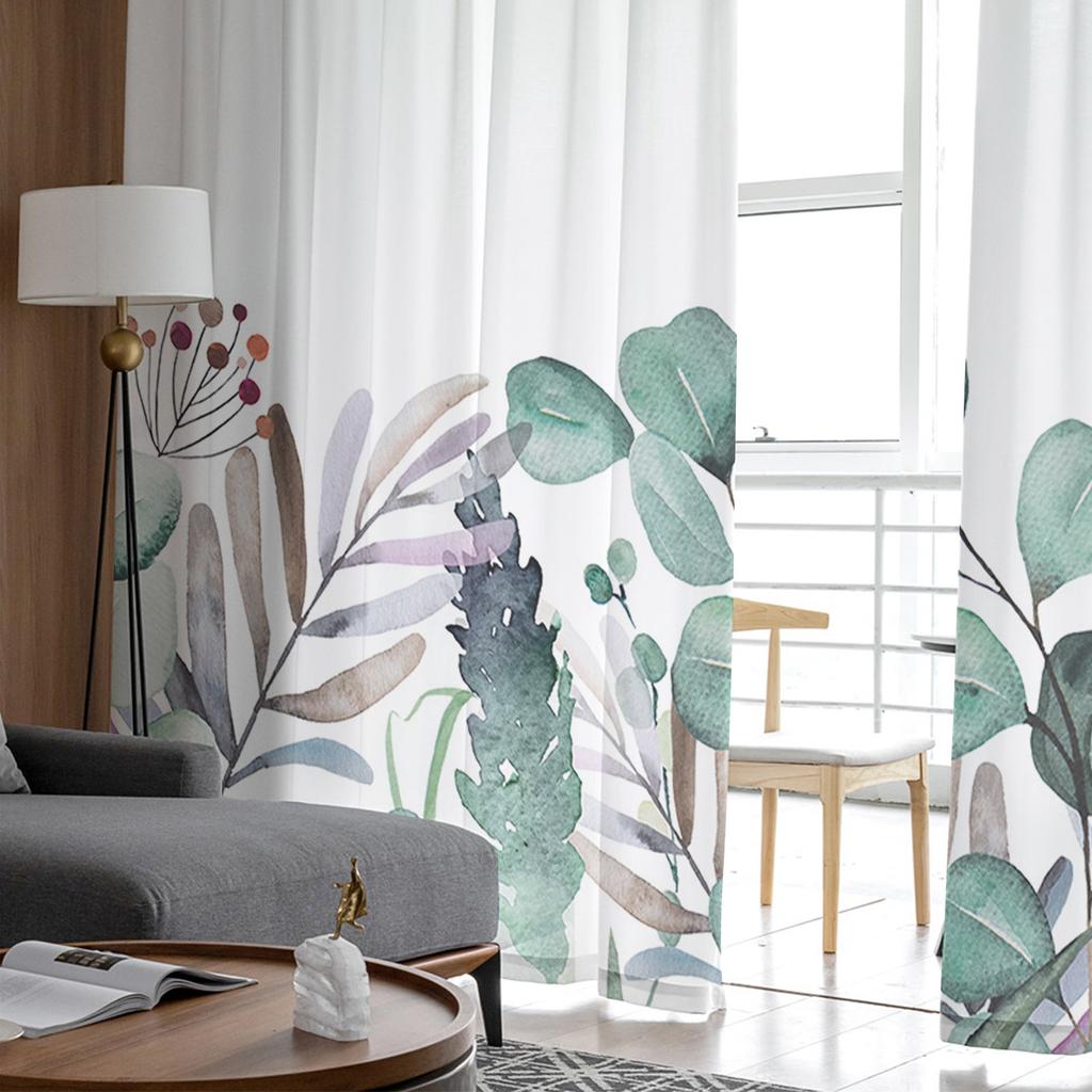 Pastoral Style Flowers And Eucalyptus Trees Sheer Curtains Bedroom Living Room Voile Window Curtains Tulle Curtains for Kid Room