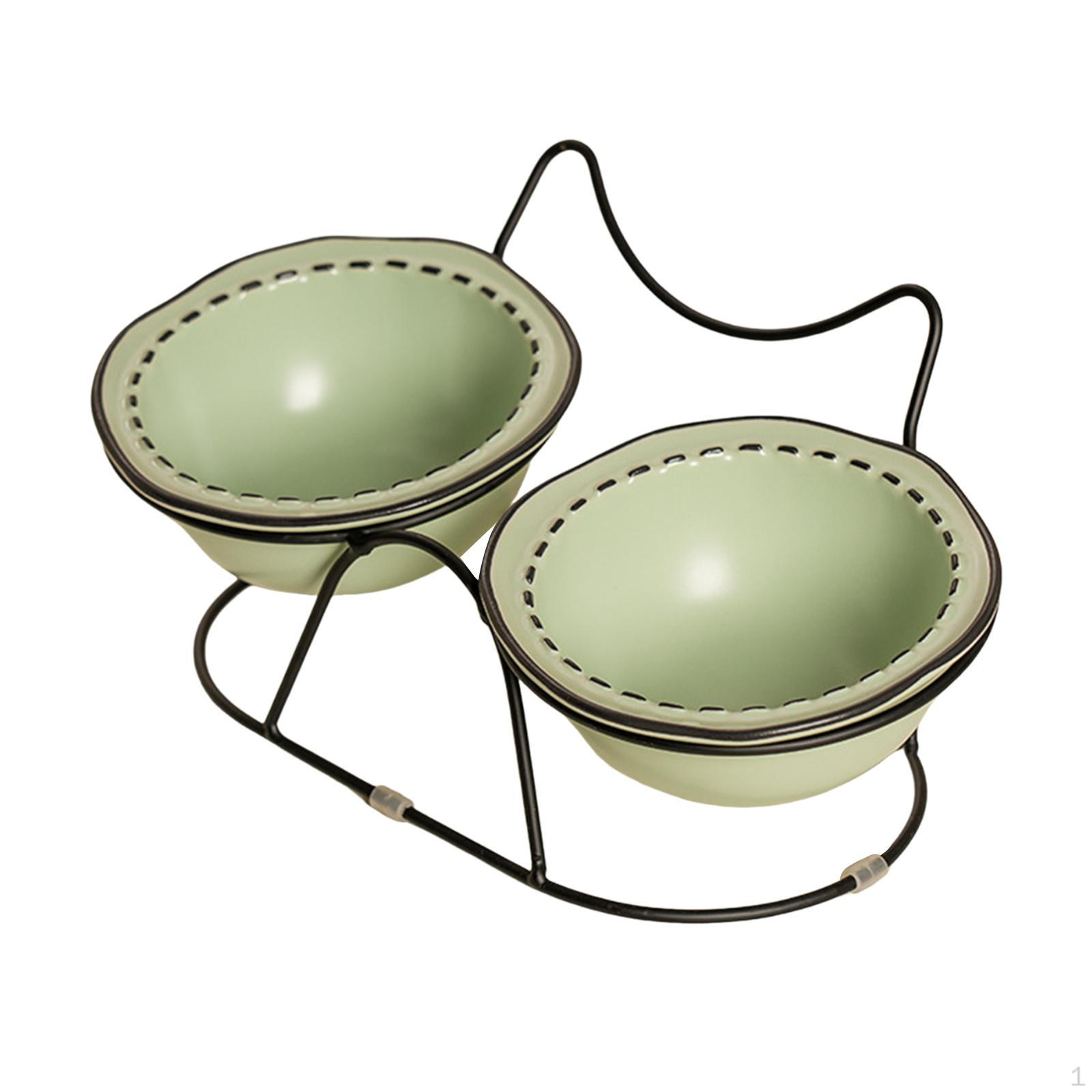 Cat Bowls Feeding Station with Raised Design for Pets зелёный