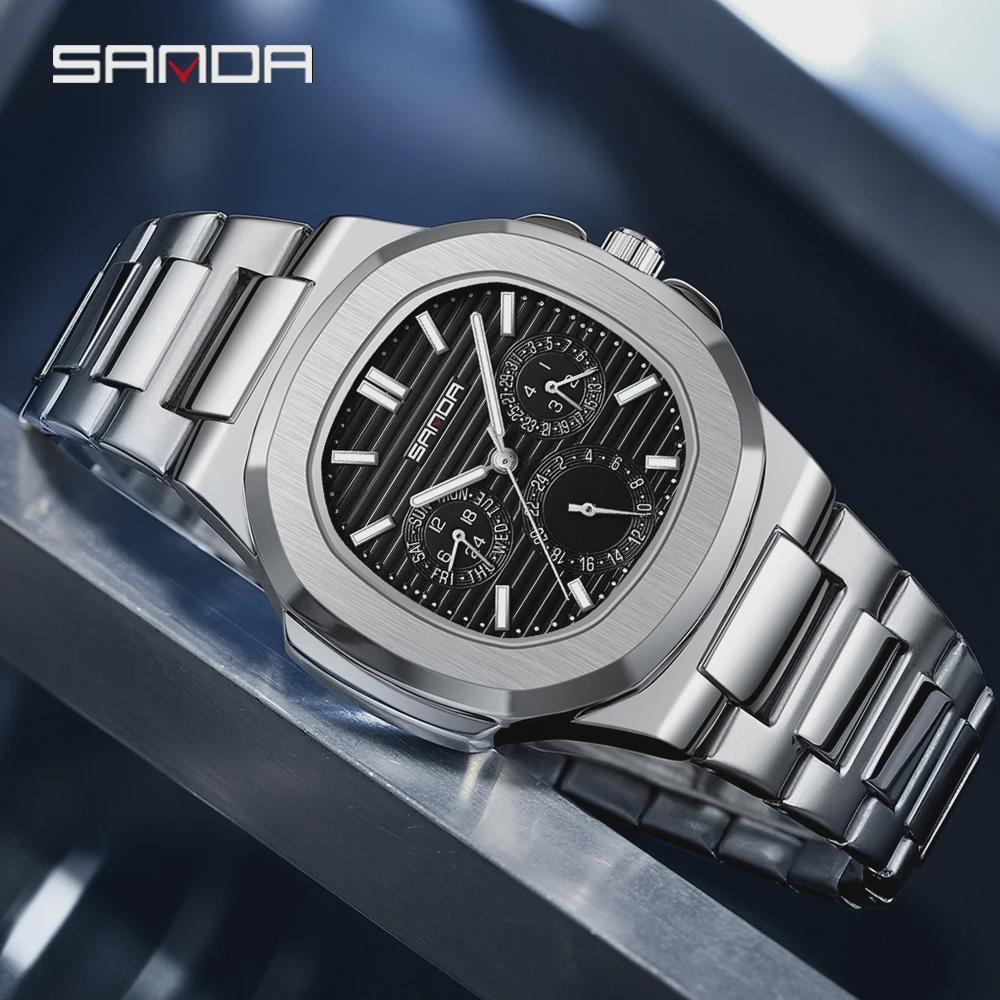 Luxury Business Men's Quartz Watch Waterproof Luminous Three Pin Six Hole Timer Fashion Men's Clock