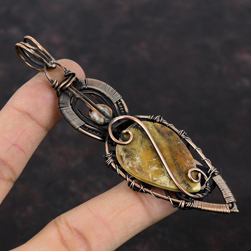 Mother Of Pearl Pendant Copper Wire Wrapped Gemstone Pendant Handmade Copper Wire Jewelry Rainbow Moonstone Pendant Unique Jewelry For Gift