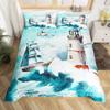 Nautical Anchor Duvet Cover Set Vintage Sail Boat Lighthouse Bedding Set Conch Starfish Seashell Ocean Wave Comforter Cover King