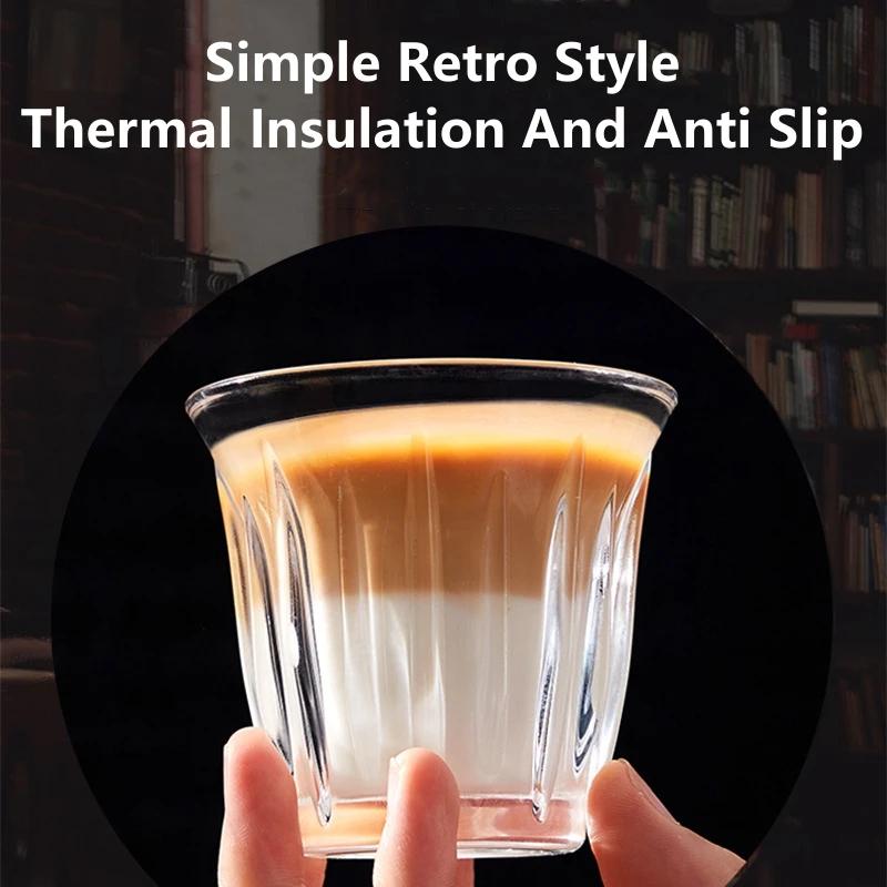 Taza de Café de Vidrio de 90-200ML Taza de Espresso con Raya Artística Anti-quemaduras para Moca Jugos Cócteles Tazas de Café para Latte Cappuccino Té Cafetería