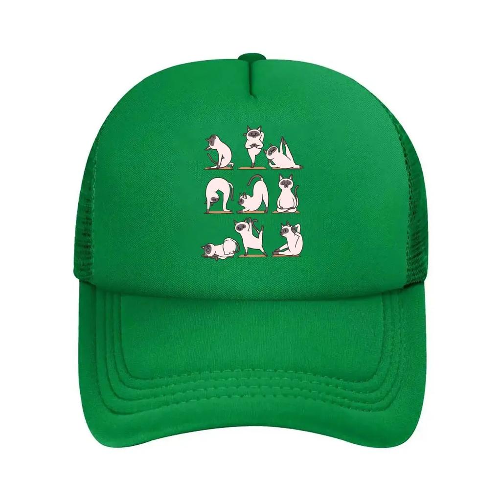 Repeat Yoga Cats Whimsical Inspired Feline Pose Art Design Mesh Baseball Cap
