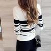 Round Neck Knitwear Women's Pullover Slim Gentle Wind Autumn Tops Black and White Striped Long-sleeved Bottoming Shirt