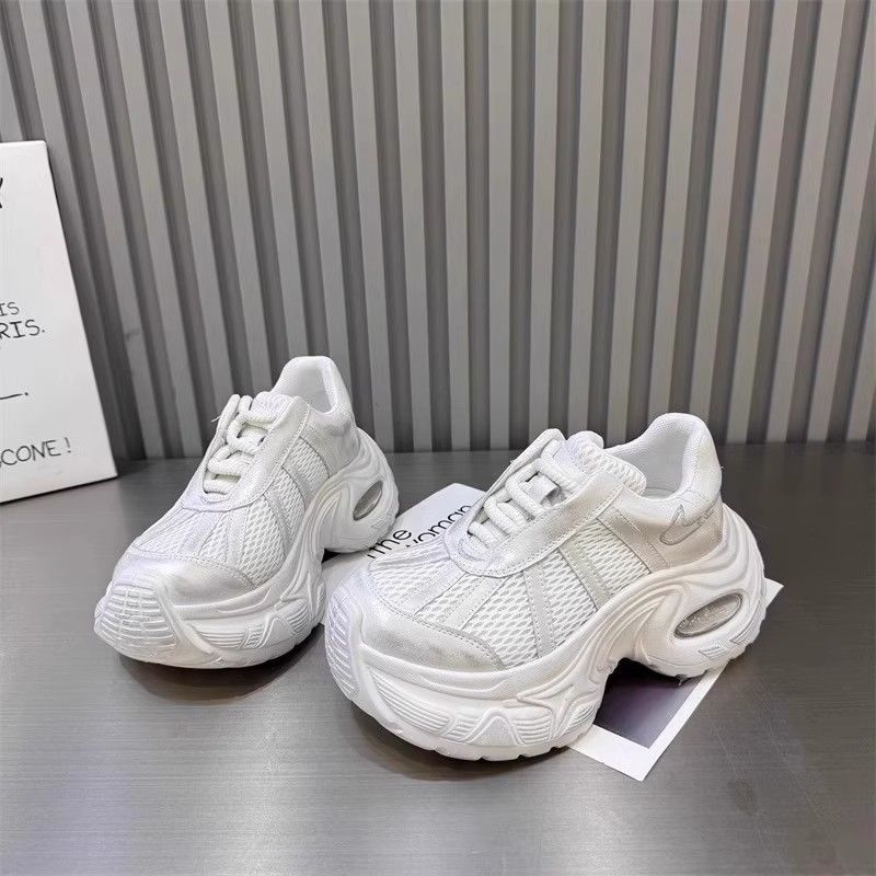 European Station Thick-soled Air Cushion Dad Shoes for Women 2025 Spring and Summer New Breathable Mesh Lace-up Heightening Sports and Leisure Shoes