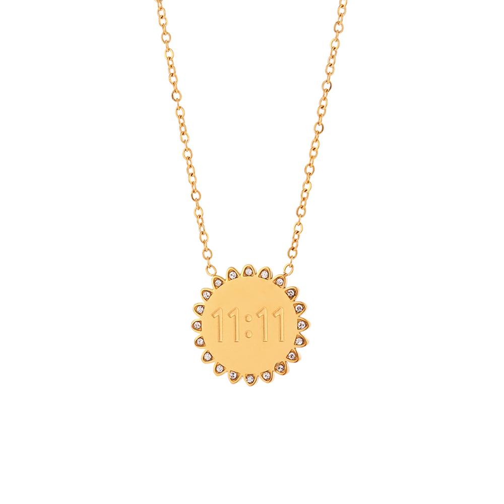 E.B.belle 11:11 Rectangle Pendant Plate Necklace Fine Polished Stainless Steel Gold Plated Necklace Number Jewelry
