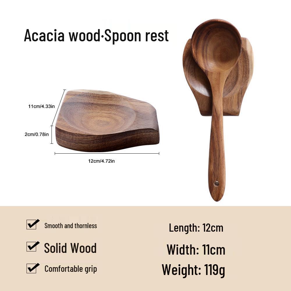 Acacia Wood Kitchenware Set: Wok Spatula, Soup Ladle, Teak Spoon Rest, Slotted & Salad Spoons.