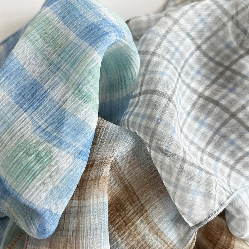 Fashion Korean Thin Silk Scarf Y2k Vintage Plaid Long Ribbon Neckerchief Summer Decorative Silk Scarf Hair Scarf Travel Photo