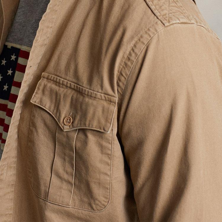 Polo Ralph Lauren SS22 Solid Pocket Polo Long Sleeve Shirt Men shirts Khaki MNPOWOV16822141-250