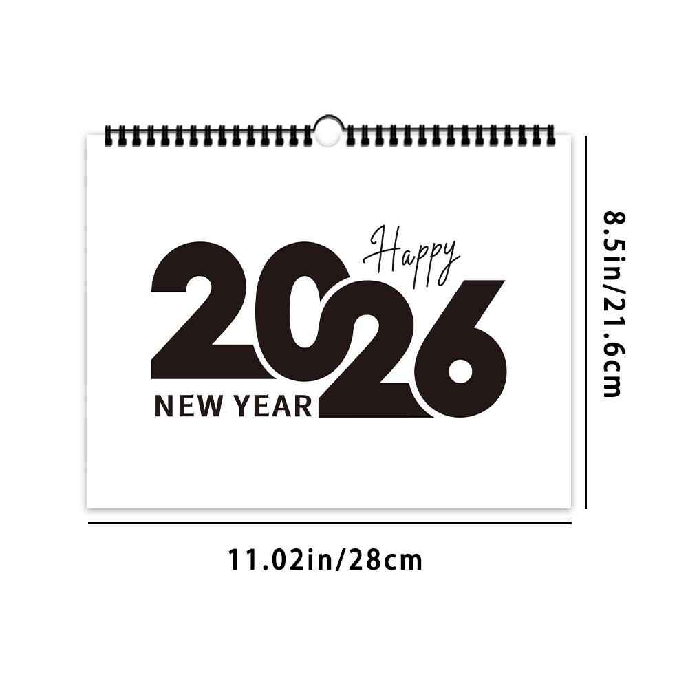 

1 шт. настенный календарь 2026, минималистичный календарь в черно-белых тонах, ежемесячный планер на 12 месяцев, идеальный подарок на дни рождения и Рождество