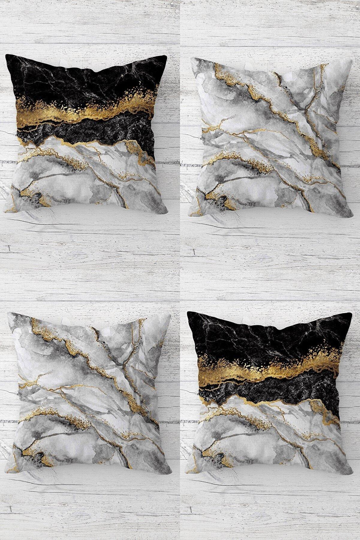 

Декоративная наволочка с мраморным узором в золотую полоску и потайной застежкой-молнией. Набор наволочек для дивана (4шт)