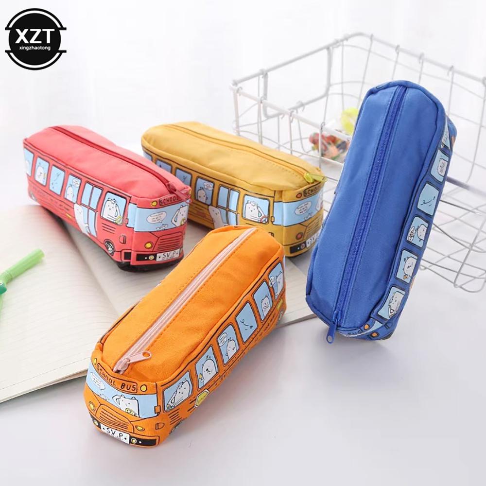 Cute Bus Pencil Case Canvas Stationery Box Large Capacity Pen Bag School Pencil Cases for Children Pen Case Kawaii Student Gifts