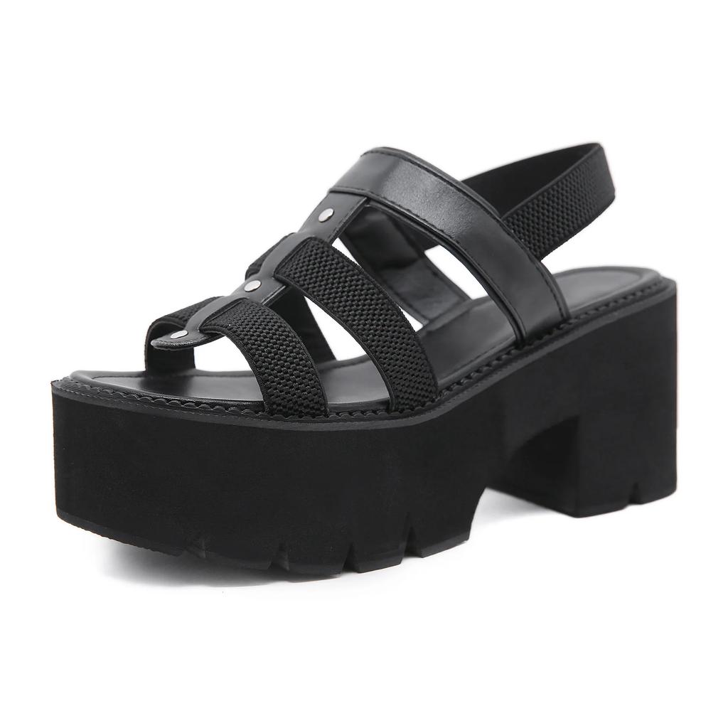 Fashion 8cm Sandals Rome Gladiator Slingbacks Peep Toe Women Flats Shoes Goth Creepers Ladies Ankle Strap Shoes