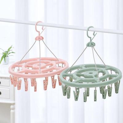 Windproof 32-Clip Round Plastic Drying Rack for Children's Socks and Baby Clothes