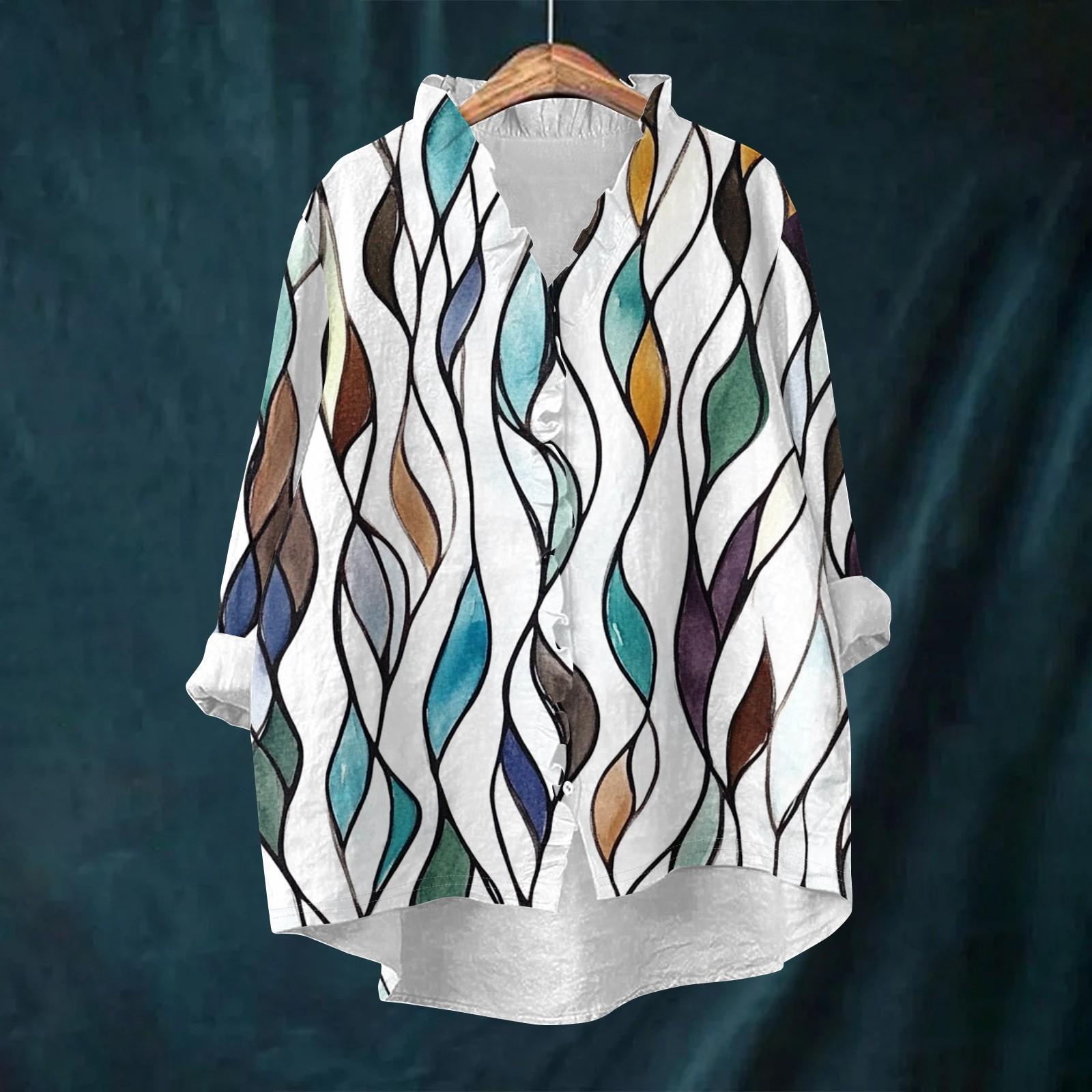 

Women s Loose Ruffled Retro Floral Print Stand Collar Long Sleeve Cotton And Linen Top XL білий