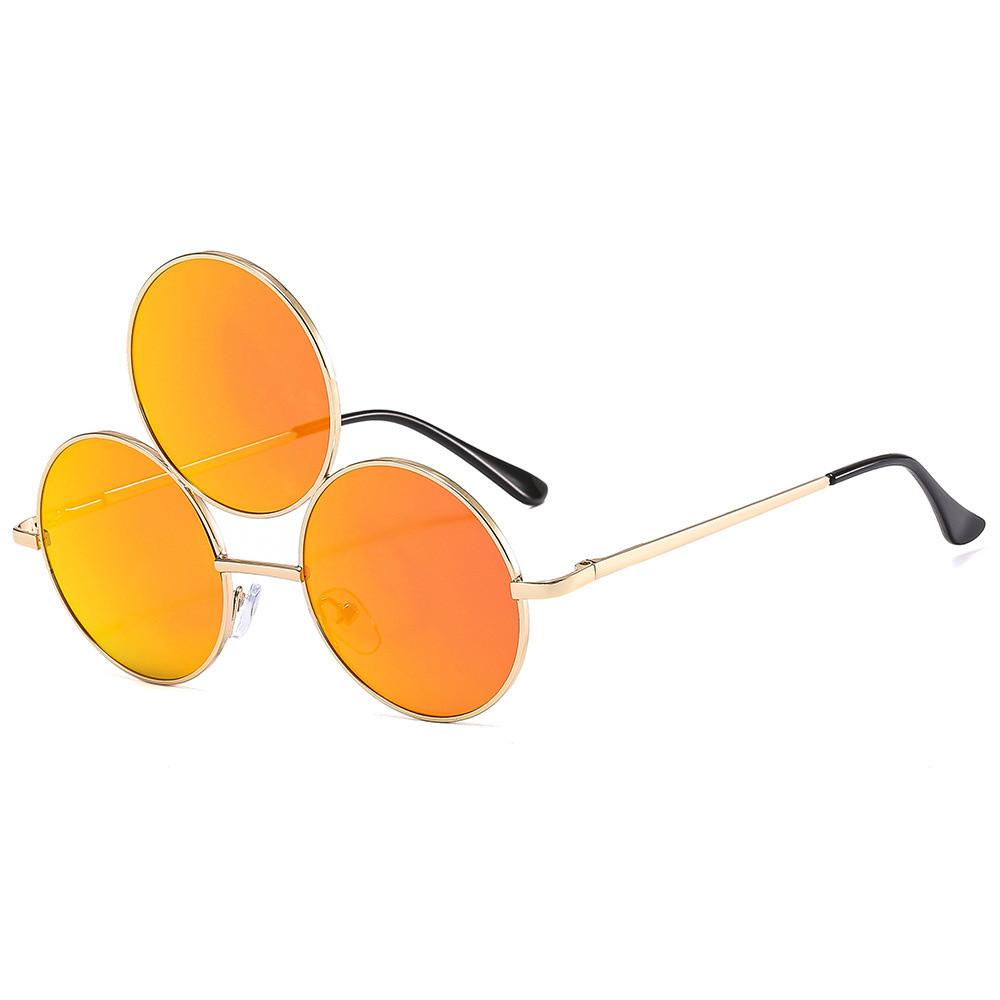 Round Glasses Funny Eyewear Party Decoration 3 Lenses Gold Rim Sunglasses For Trendy Individuals Fashion Events Outdoor