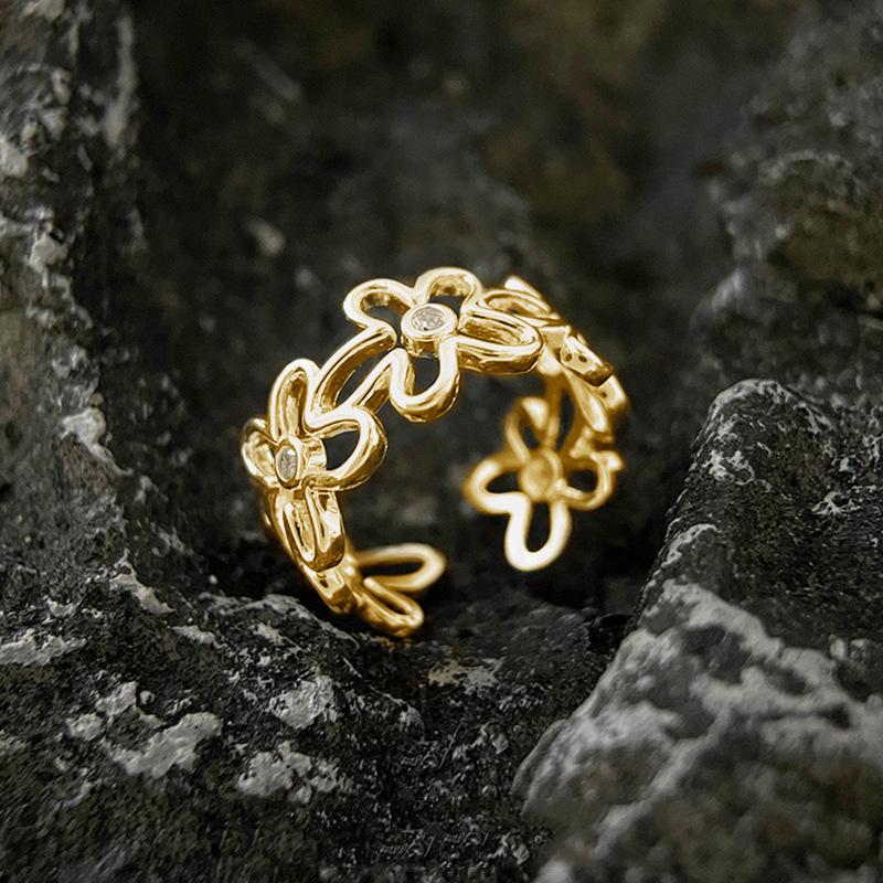 

Niche Design Skeleton Flower Rings Female Cold Wind Fashion Simple Mashable Premium Sense Open Index Finger Ring Finger Rings Geometric Party Jewelry