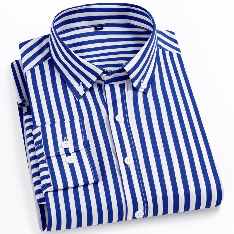Men‘s Stylish Stretchy Striped Button-Down Shirt - Comfortable Long Sleeve Business & Casual Top - Color Block Design, Spring Summer