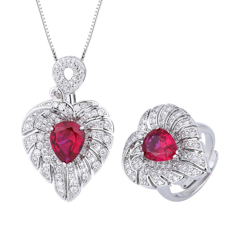 Jewelry Copper Bottom Gold-Plated Simulation Color Treasure Red Corundum Love Temperament Set Female Water Drop 8 * 10