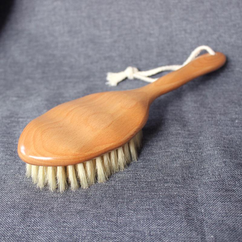 Large Beech Wood Bath Brush with Hog Bristles for Body and Dry Brushing