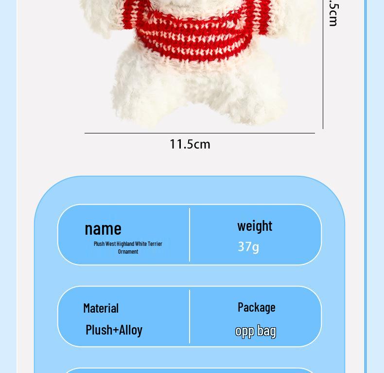 Cartoon West Highland Plush Keychain - Cute Girl Doll Backpack Pendant