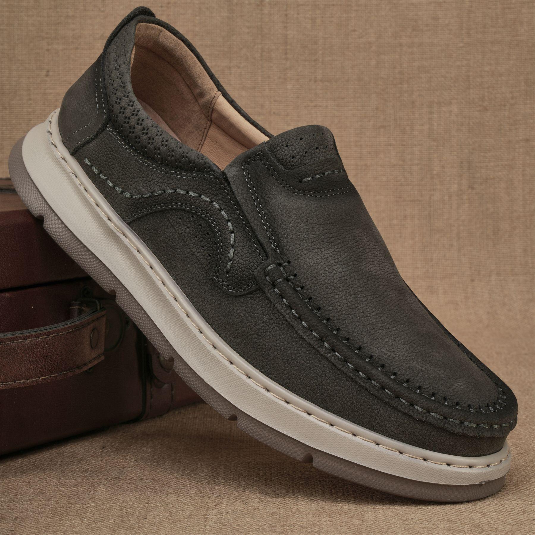 

EAGSITY Замшевая кожа коровьей кожи уличная повседневная обувь платформа толстая подошва слипоны мужские лоферы ретро кроссовки рабочая обувь 44 серый