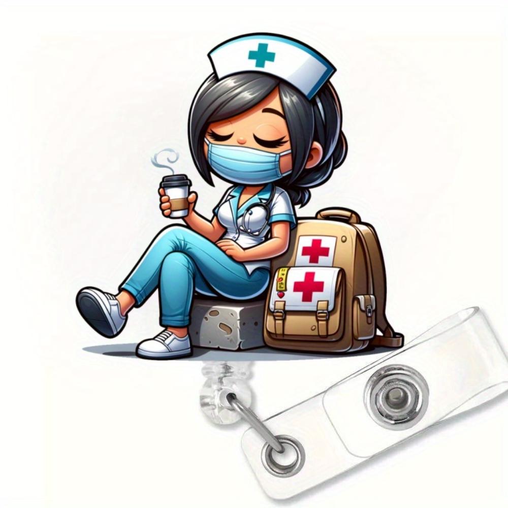 Nurse Theme Retractable ID Badge Reel Pin Durable Acrylic For RN LPN Doctor Office Name Tag Holder