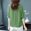 Simple Chiffon Blouse Women Office Lady V Neck Womens Shirts Short Sleeve Summer Tops Loose Female Clothing Blusas 24735