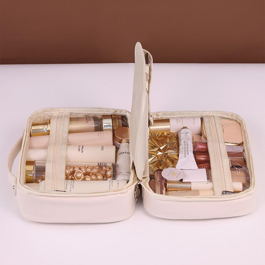 Three in One Makeup Bag For Women PU Leather Portable Organizer Bag Travel Cosmetic Brush Toiletries Storage Bags