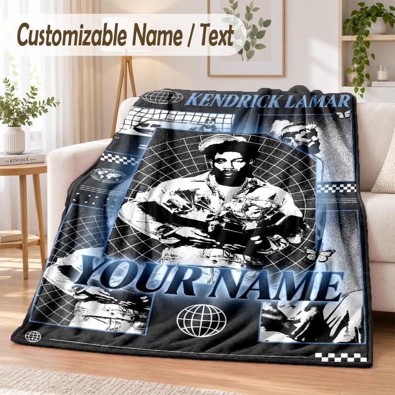 Kendrick Lamar Custom Name Flannel Throw Blanket Soft Warm for Sofa Bed Indoor Home Use